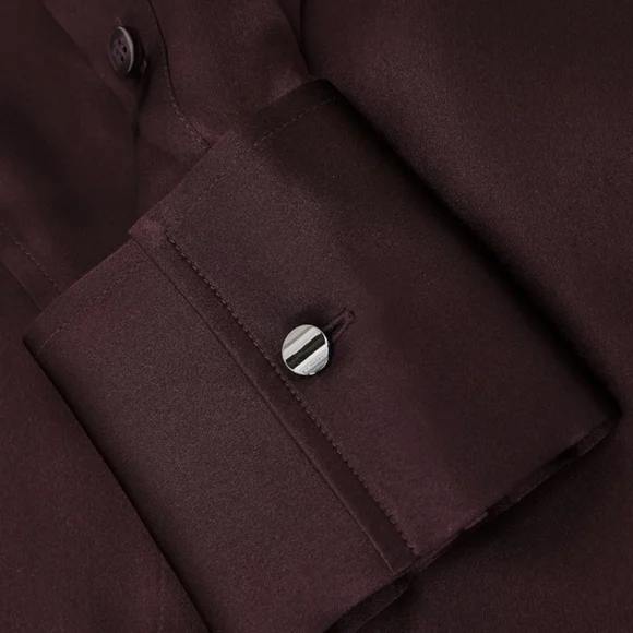 Big Sale! Reiss Silk Satin Concealed-Placket Shirt in Burgundy - Picture 6 of 9